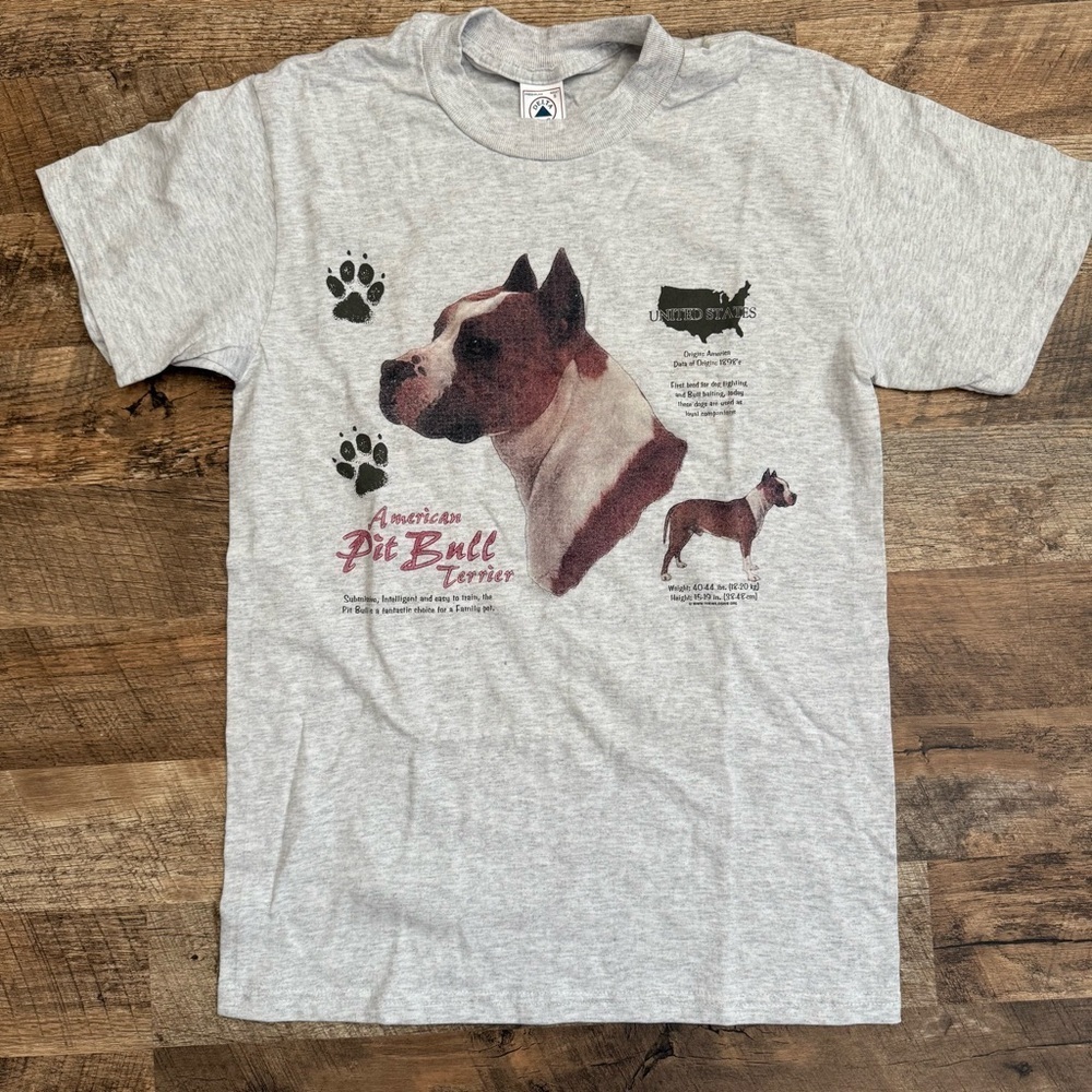 Vintage Pit Bull 90s print screen gray tee small